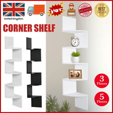 3/5 Tier Floating Corner Shelves Wooden Storage Display Shelf Units Wall Mount 