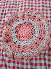 Vintage Hand Croched Pink/Grey Doilies Set of 2 . Lovely Gift