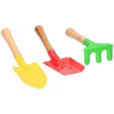 Kids Gardening Tool Set Shovel Spade Rake with Metal Head & Wooden Handle