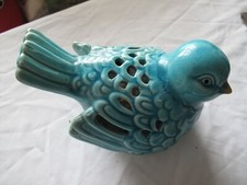 Pottery bird, turquoise glaze, pierced for pot pourri