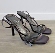 ZARA STUNNING BLACK SATIN ANKLE STRAP STRAPPY STILETTO SHOES HEELS SANDALS 4 37