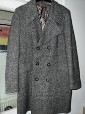 Men`s Vintage Tweed Overcoat - Burton - Cloth By Crombie Pure New Wool Size 40”