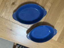 DENBY IMPERIAL BLUE  SMALL GRATIN OVAL EARED SERVING DISH STONEWARE  X 2