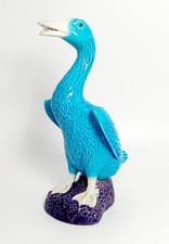 Vintage Turquoise Blue Porcelain Chinese 6” Duck Statue 1940s