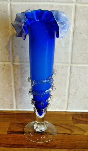 Blue glass vase spiral - vase,