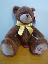 Hamley's London brown bear teddy plush yellow bow, new with tag. 12"