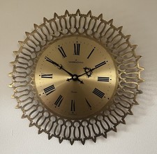VINTAGE SANDRINGHAM BRASS FRAMED QUARTZ WALL CLOCK SUNBURST STARBURST STYLE GWO