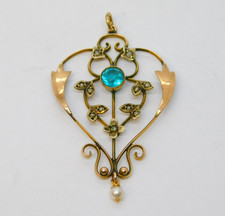 Edwardian 9ct Rose Gold, Topaz & Pearl Lavalier Drop Pendant Antique c1910