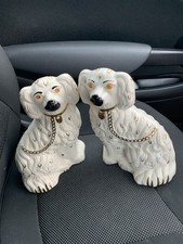 Dogs Pair Mismatched Vintage Ceramic Mantel Ornaments