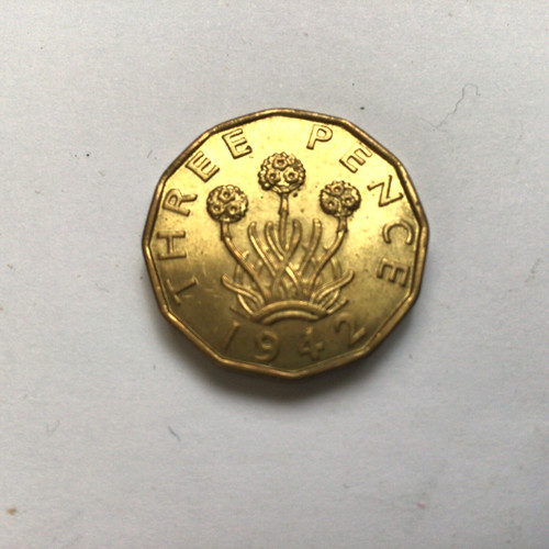 1942 three pence coin