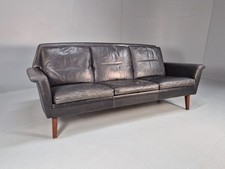 Vintage 3 Seater Sofa Black Leather Mid Century Danish Thams  EB9890 M3SS