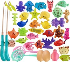 Magnetic Fishing Toys, Kids Fishing Game Set with Rod and Net, Outdoor Plastic 