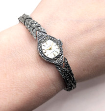 Vintage silver-tone (base metal) marcasite bracelet watch