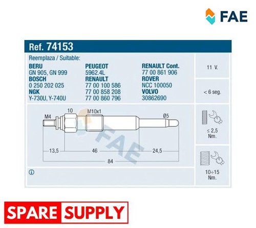 Glow plug for renault - glow,