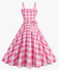 Pink Gingham Vintage Style Retro 50s Rockabilly Swing Dress Cocktail Wedding XXL