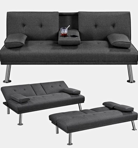 Grey solid fabric sofa bed - grey,