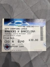 2007 Champions League Glasgow Rangers v Barcelona Match Ticket Football