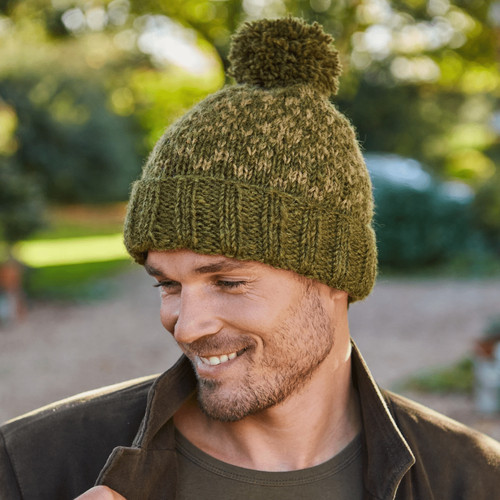 Moss green wool bobble - moss, beanie