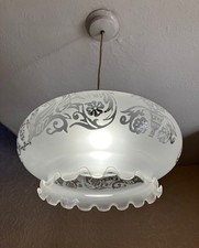 Patterned Frosted Glass Ceiling Light Shade - Pie Crust Edge in excellent cond.