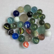 Large & Medium Sized Vintage Glass Marbles Bundle Of 31 Various Colours & Swirls