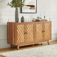 SEE PICS!!  Brown Chevron Sideboard Cabinet Solid Wood Legs Adjustable Shelves
