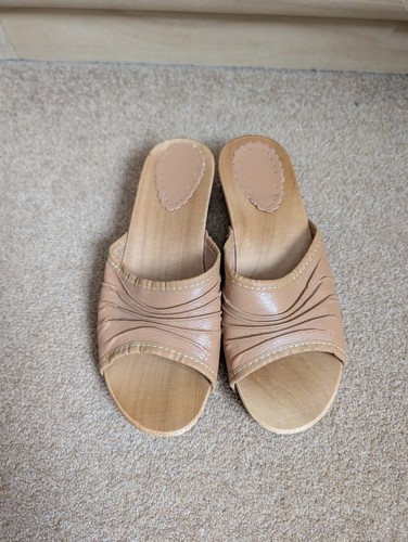 Vintage tan wooden clog - vintage,