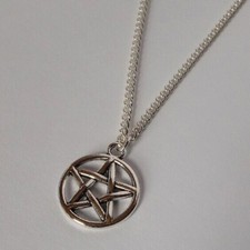 Silver Plate Pentagram Pentacle Necklace Wiccan Pagan New Age
