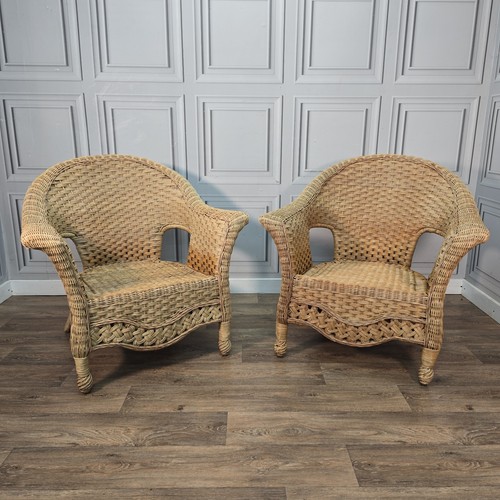 Vintage pair wicker armchairs - vintage,