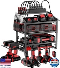 Wall Mount Power Tool Organizer with Charging Station, 6 Drill Holders & Hooks