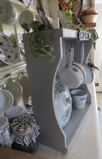 A SUPER VINTAGE FRENCH WOODEN PAINTED PAN RACK / HOOKS ~ COUNTRY KITCHEN