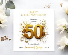 Personalised 50th Gold Wedding Anniversary Card For Couple , Husband , Wife