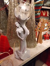 Stunning Vintage Art Deco Style Mermaid Table Lamp with Etched Glass Shade