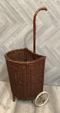 Vintage wicker shopping basket log storage trolley wheels x2 theatre prop z296