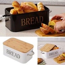 Metal Bread Bin with Bamboo