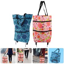  2 Pcs Wheeled Shopping Bag with Wheels Reusable Trolley Cart Bags Reuseable