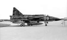 F6, Swedish AF, AJ37 Viggen, '11' at Helsinki-Vantaa, Aug 1977- Original B&W neg