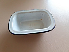 Small Vintage White with Blue Rim Enamel Pie Dish Rusty Shabby Chic Kitchen