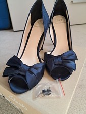 Jenny Packham high heel stiletto shoes peep toe satin bow design Navy size 6