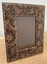 M&S Marks & Spencer Brown Faux Leather Floral Photo Picture Frame - 18 x 23cm