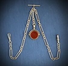 18k Gold Plated Trombone Link Pocket Watch Albert Chain with Onyx Spinner