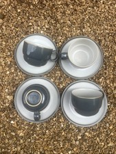 4 X Denby Everyday Saville Grey Stacking Tea Cups & Saucers, VGC, Prompt Post