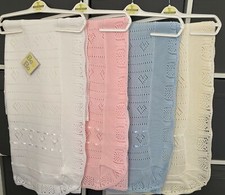 KNITTED BABY SHAWL SPANISH WHITE CREAM LACY WRAP BLANKET NEWBORN GIRL BOY UNISEX