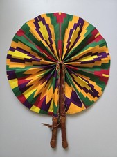 Kente African Print Cotton Red Green Purple Yellow Orange Leather Folding Fan