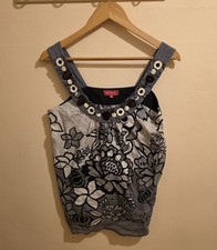 Rene Derhy Floral Wood Embossed Grey BLack White Camisole Top Womens Size 8