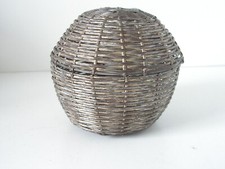 Vintage Antique white Metal Silver Filigree Circular Hinged Cricket Cage Basket