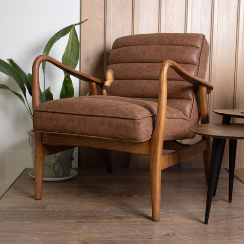 Tan faux leather - leather, armchair