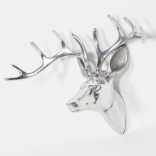 Modern Silver Finish Wall Mounted Aluminium Stag Head Deer Decor Ornament Antler