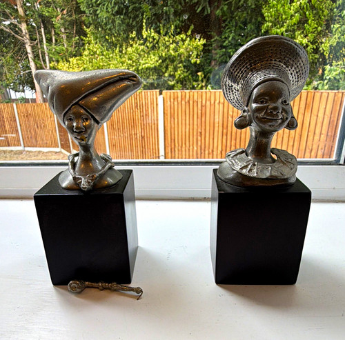 Pair metal woman bust - metal,