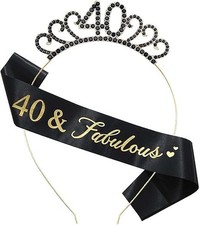 40th Birthday Sash and Crown Crystal Tiara Women 40th Birthday Hats Decor
