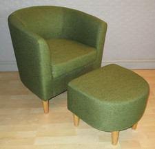 Contemporary Accent Chair Set. Green Tub Chair c/w Matching Footstool